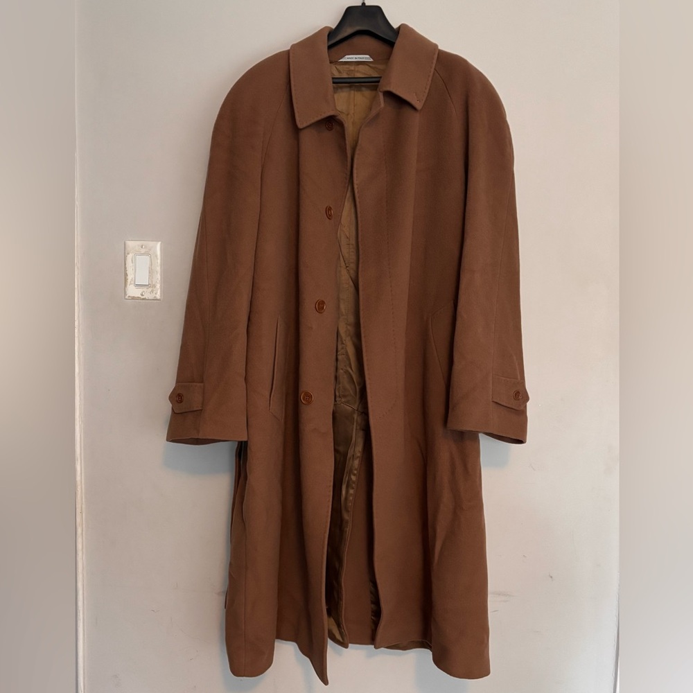 Vintage Mens Long Cashmere Wool Coat Made in Italy Brown Size54 XLarge
